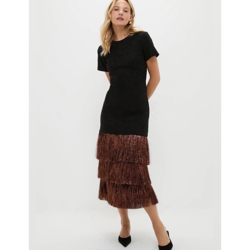 Tuckernuck Hyacinth House Black & Bronze Metallic Fringe Francie Midi Dress XL